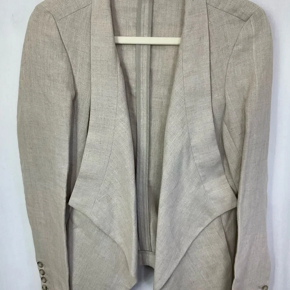 MICHAEL Michael Kors Cream 100% Linen Open Front Drape Blazer Jacket Size 4
